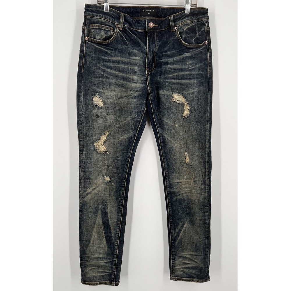 Brand‎ New Richie Le Dark Mid Wash Denim Distressed Jeans. Size 34